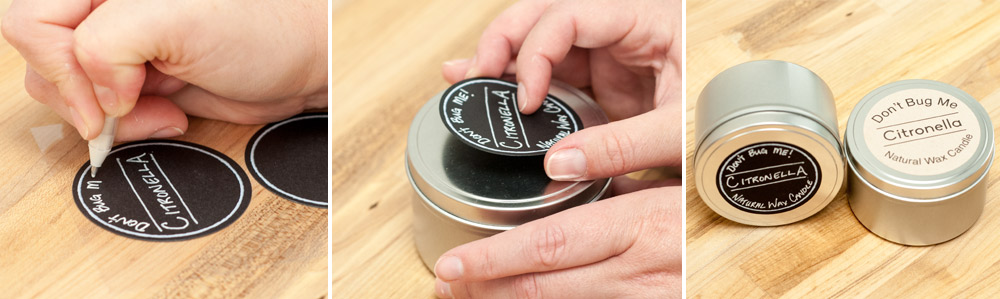 Applying labels to candle tins