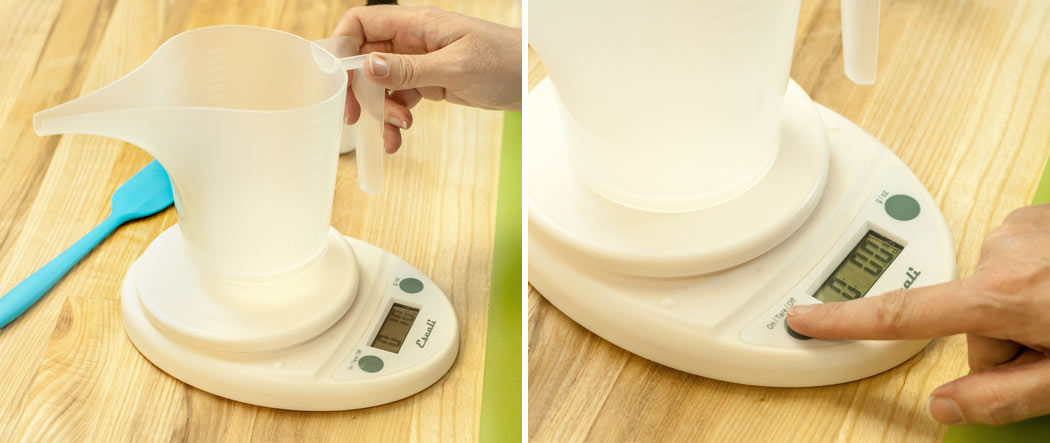 Taring a scale to weigh melt and pour soap base 