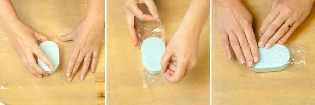 Shrink wrapping soap bar made with melt and pour soap base