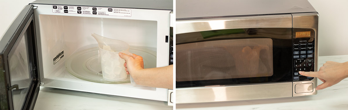 Melting soap base in the microwave.