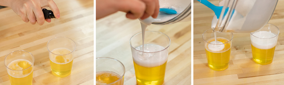 Pouring top on beer soap.
