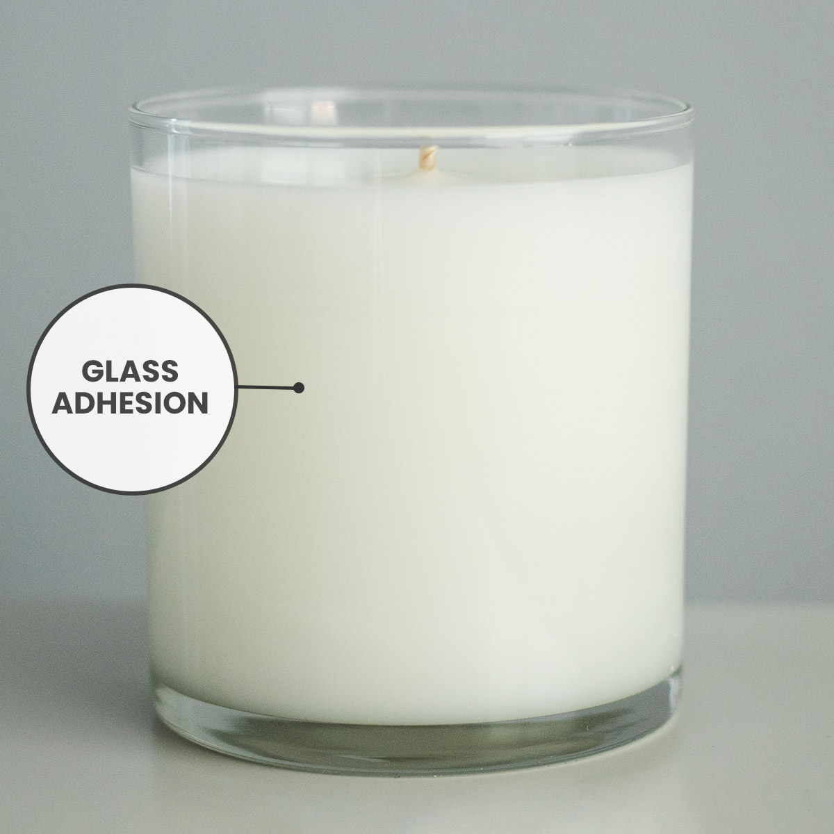 Candle showing excellent glass adhesion