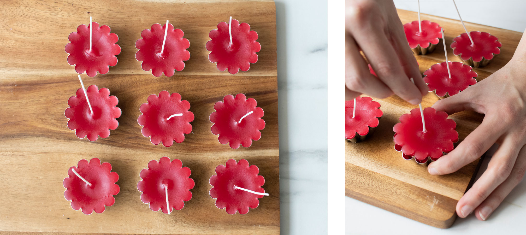 Overhead shot of cooling floating candles.