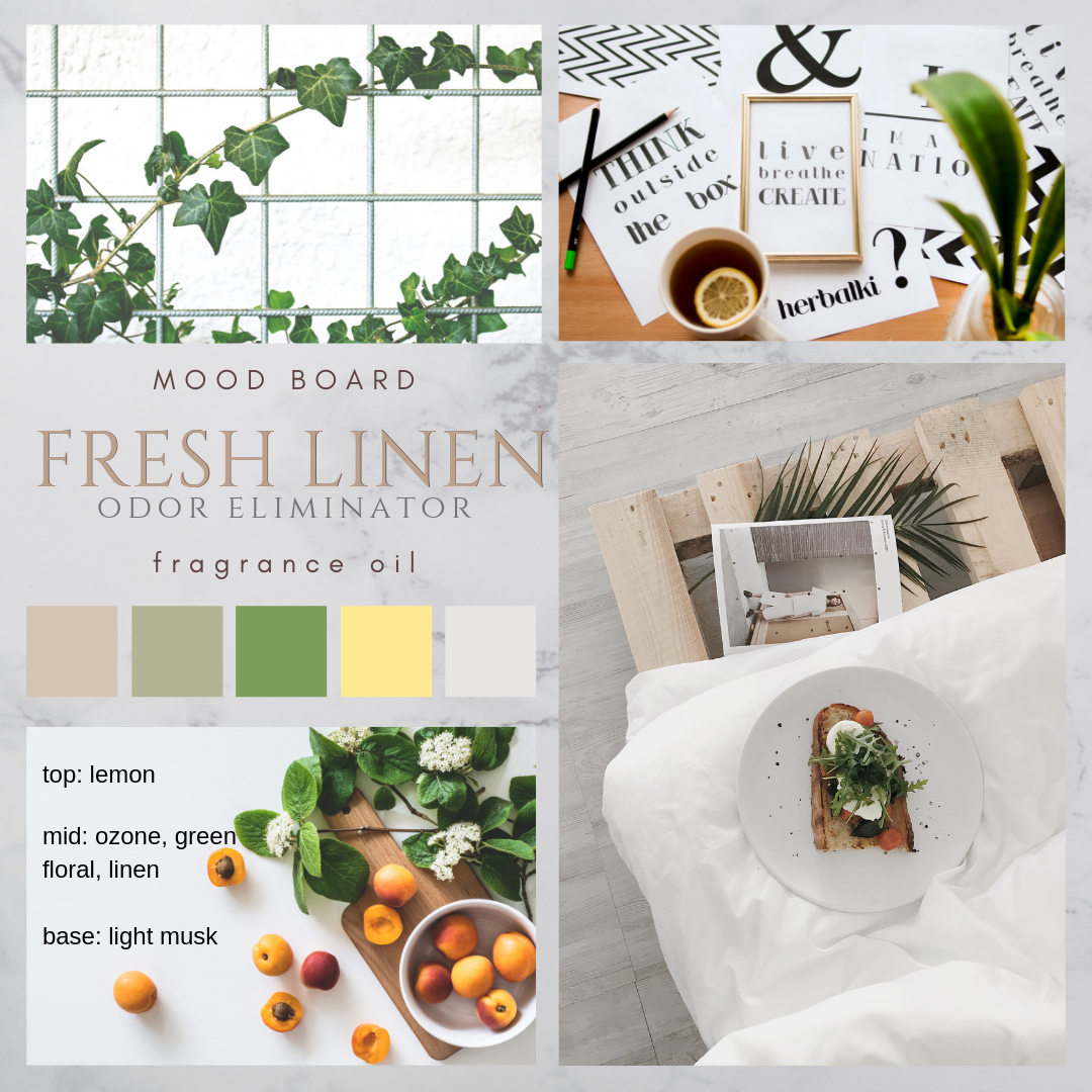Fresh Linen Oder Eliminator fragrance oil mood board