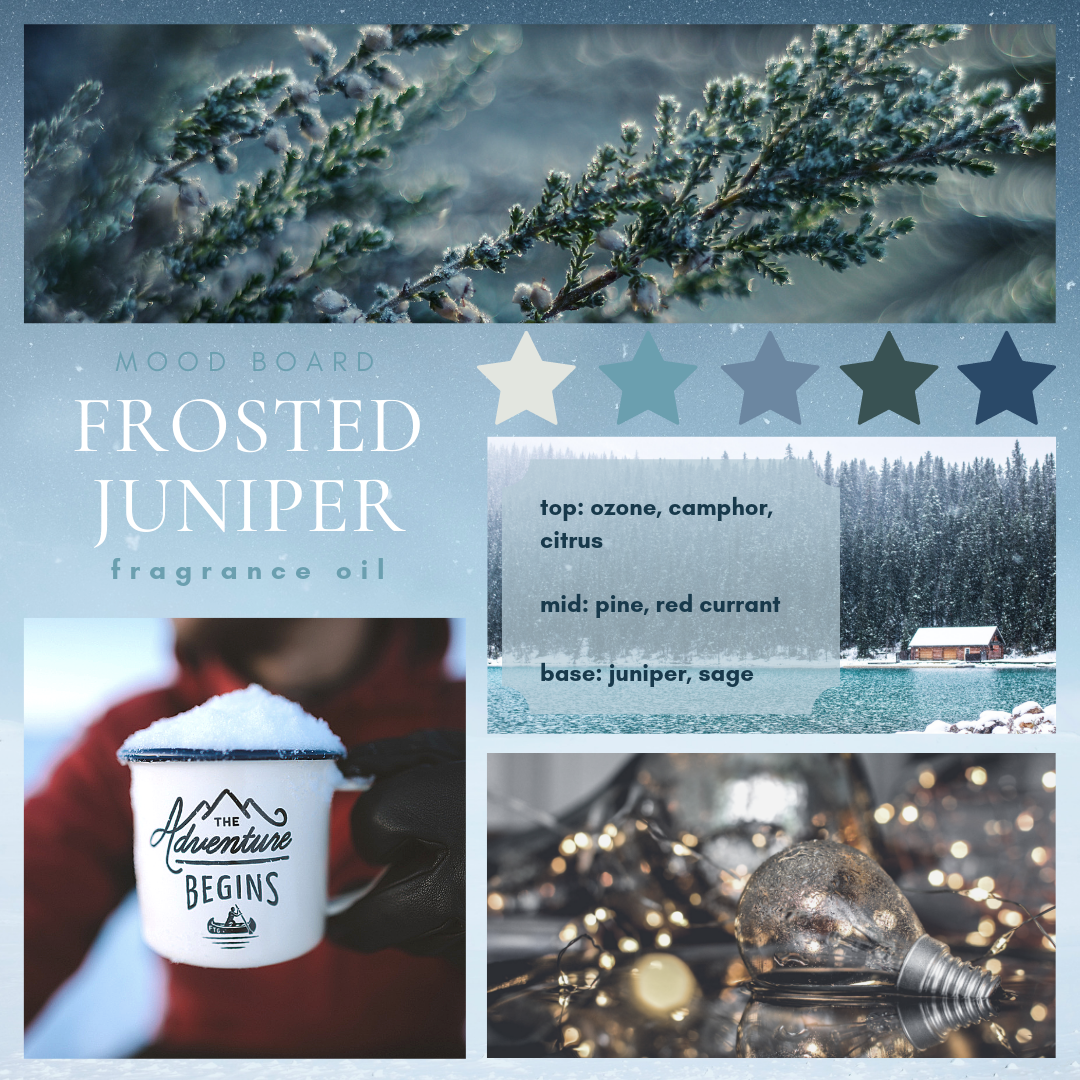 Frosted Juniper fragrance oil mood board