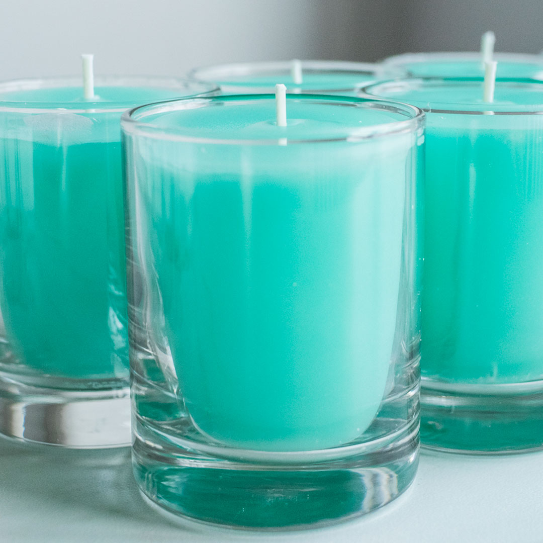 Seafoam votive candles.