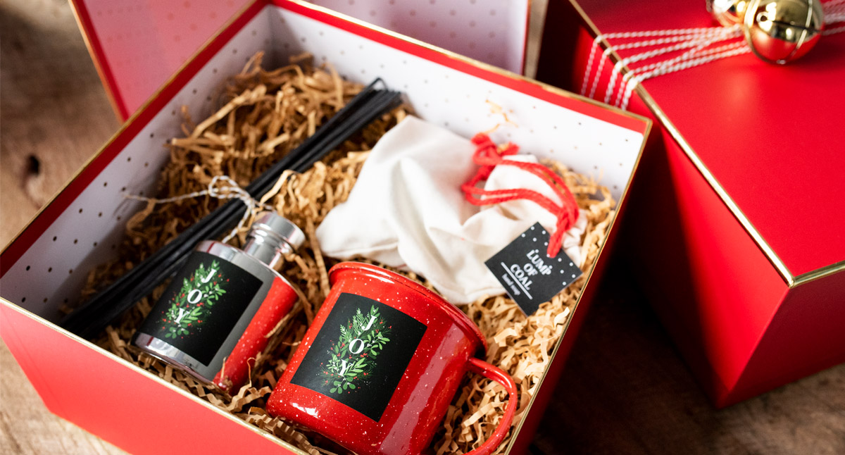 Closeup of packaged holiday gift set