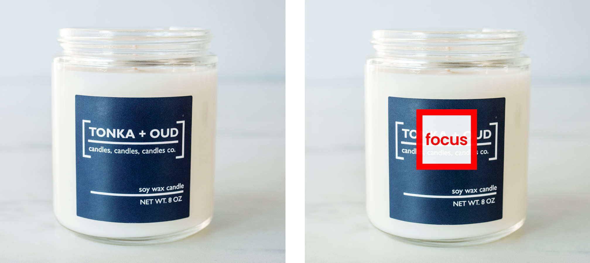 Comparison of candles photographed showing focal point