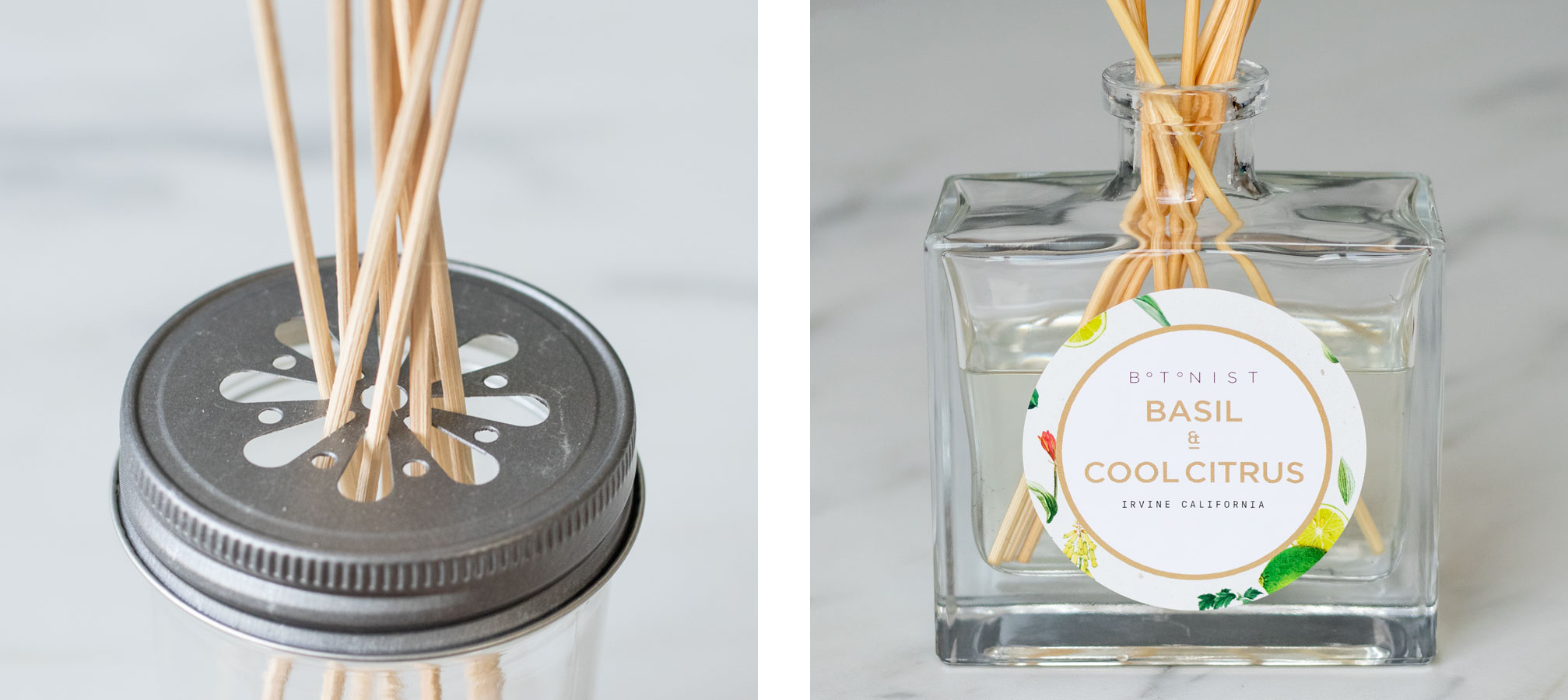 Close up of reed diffusers.