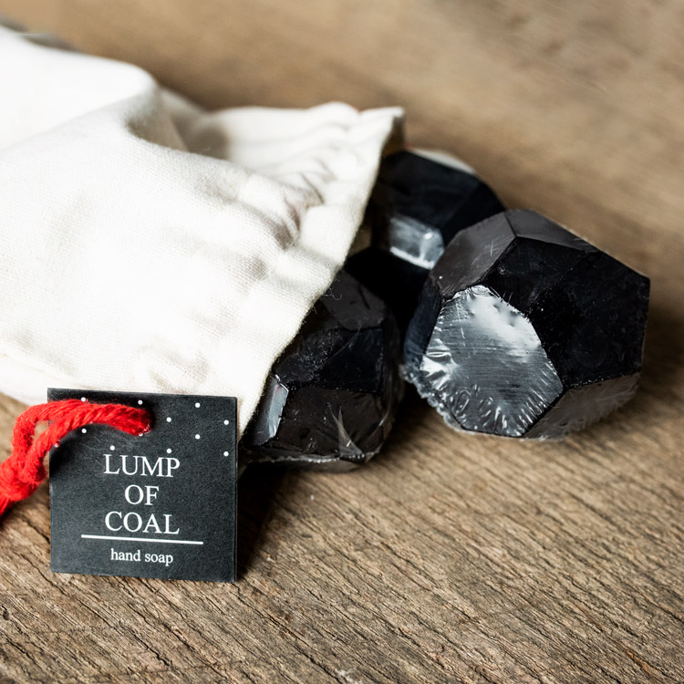 Black soap shaped like coal rocks. 