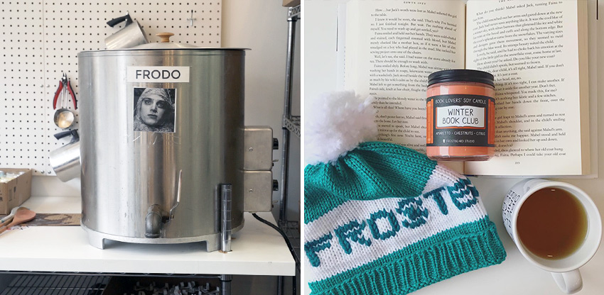 Frostbeard Candle Studio Wax Melter and Winter Book Club Candle Instagram Images