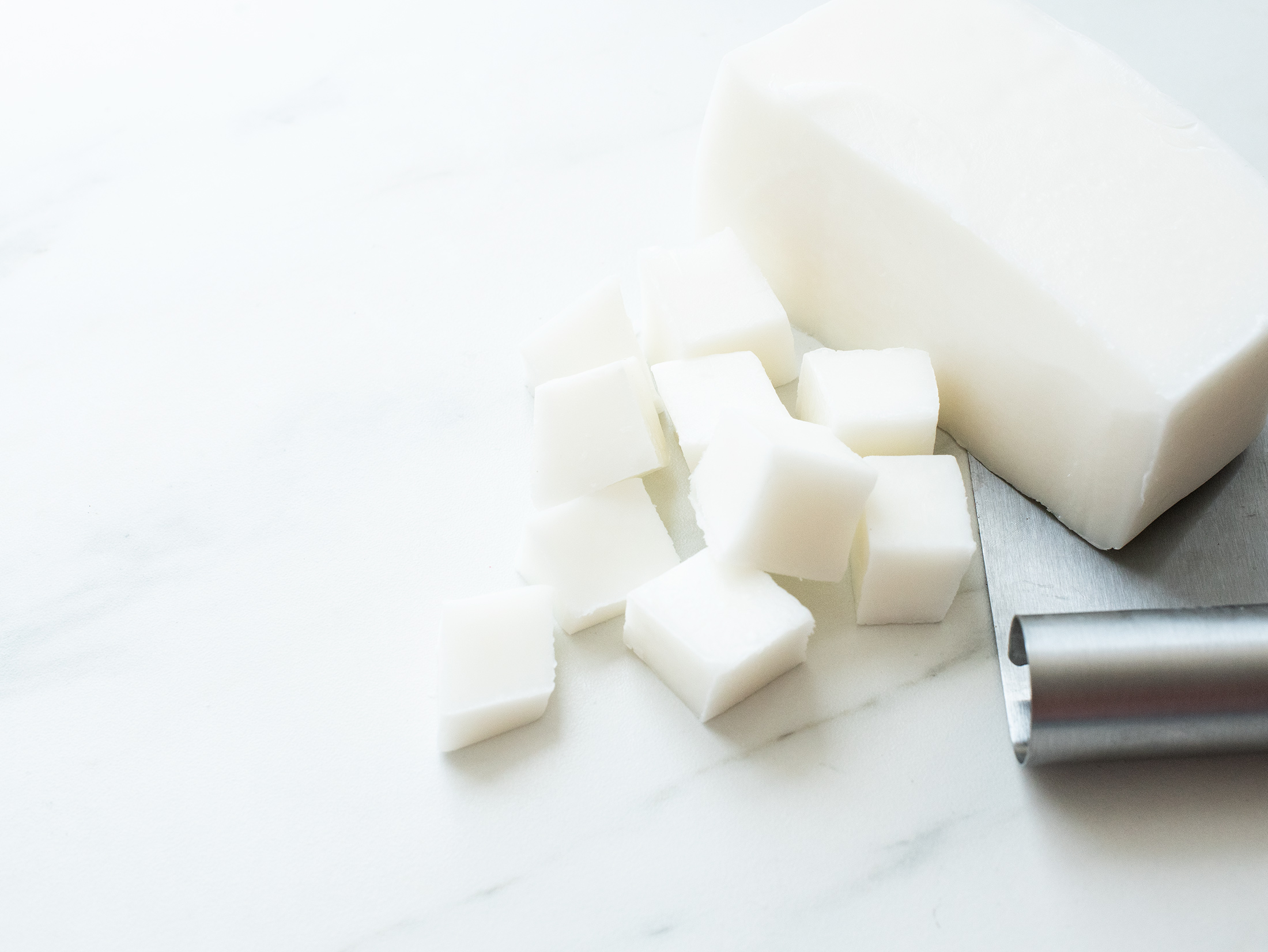 Melt and pour soap base cut into cubes.