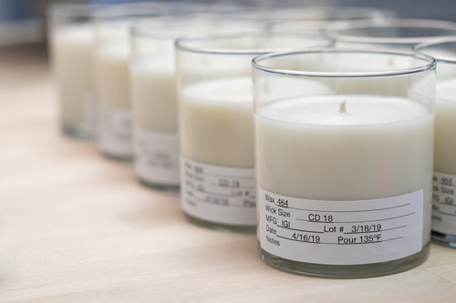 Soy wax test candles on a table. 
