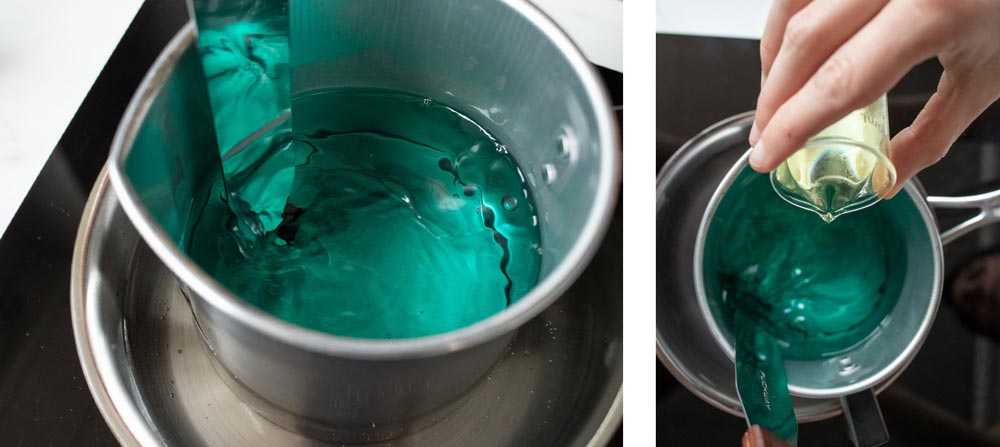 How to make votive candles Mixing melted wax.