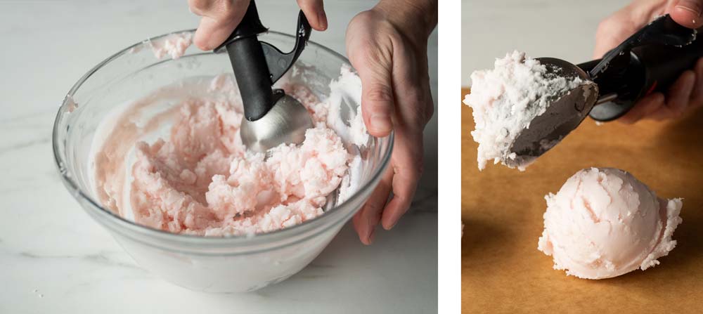 How to Make Ice Cream Scoop Candles Scooping cooled soy wax with an ice cream scoop