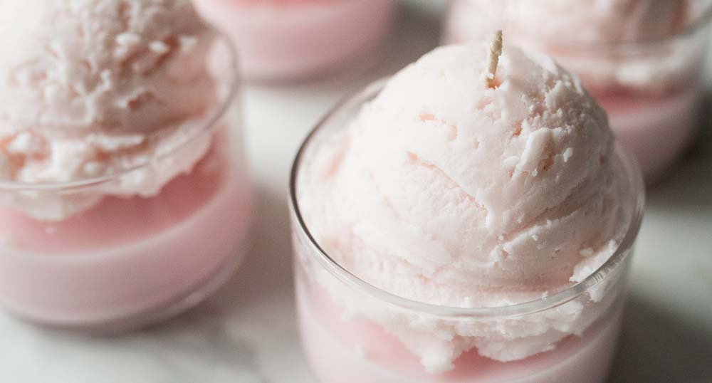 Rose petal gelato soy wax ice cream scoop candle 