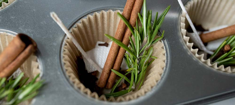 How to Make Wax Fire Starters Rosemary and cinnamon in a muffin tin.