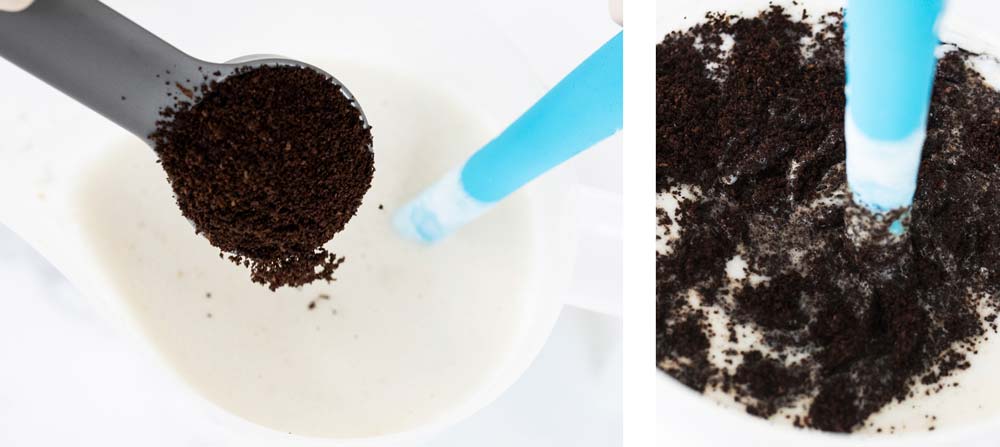 How to Make Charcoal and Coffee Soap Scrub Bars Adding coffee grounds to melt and pour soap base.