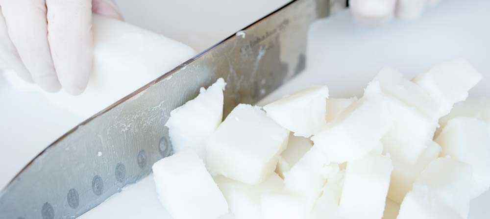How to Make Himalayan Pink Salt Scrub Cutting foaming bath butter base into cubes