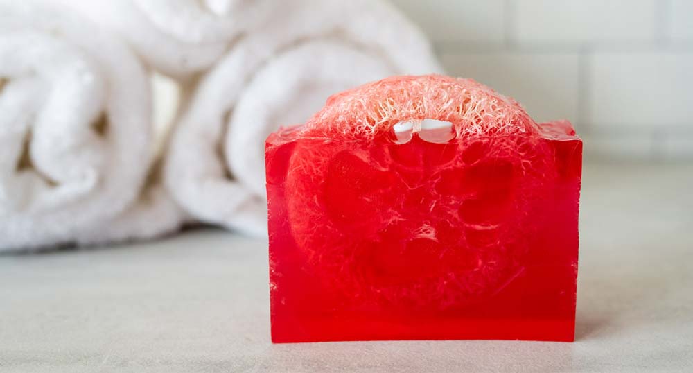 How to make loofah soap with melt and pour soap base Closeup of loofah soap