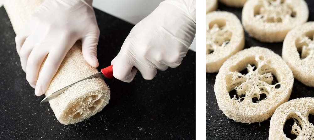 How to make loofah soap Cutting loofah for soap making