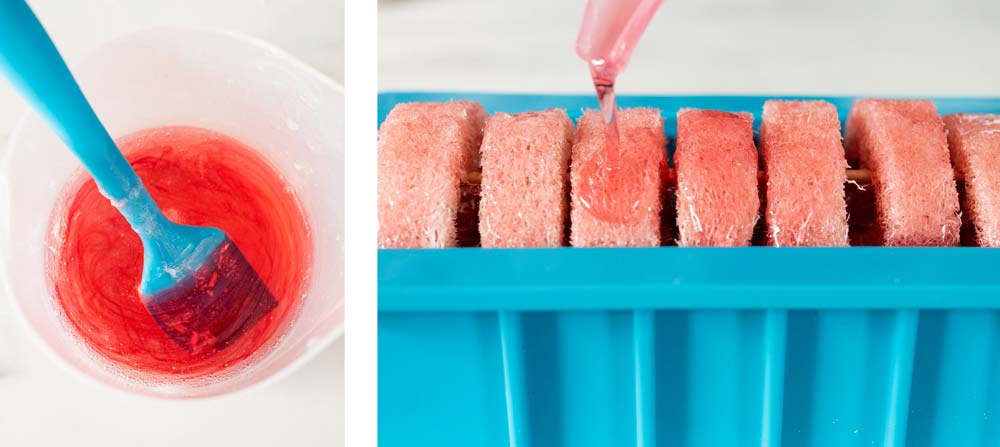 How to make melt and pour loofah soap Pouring soap onto loofah in silicone mold