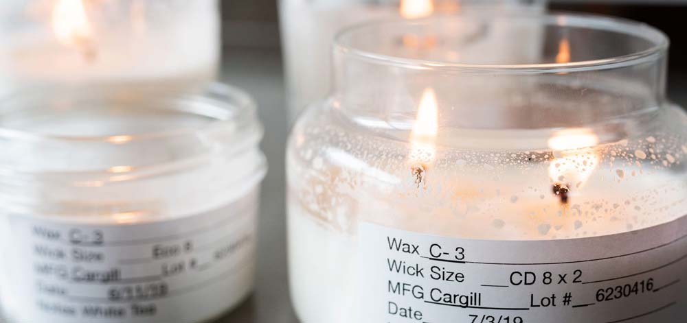 c-3 cargill soy wax lab notes test candles Final lit candle next to another one.
