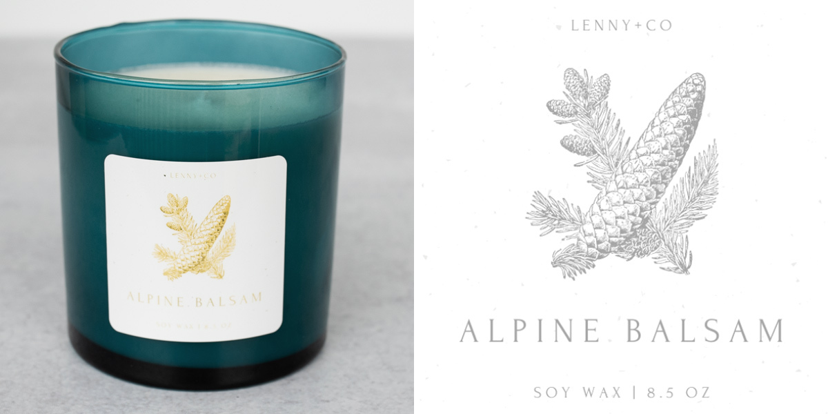 Alpine Balsam candle and label.
