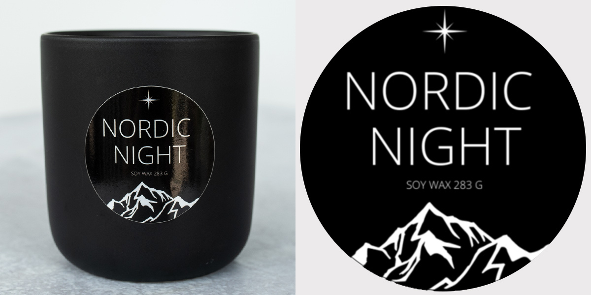 Nordic Night fragrance oil candle and label.