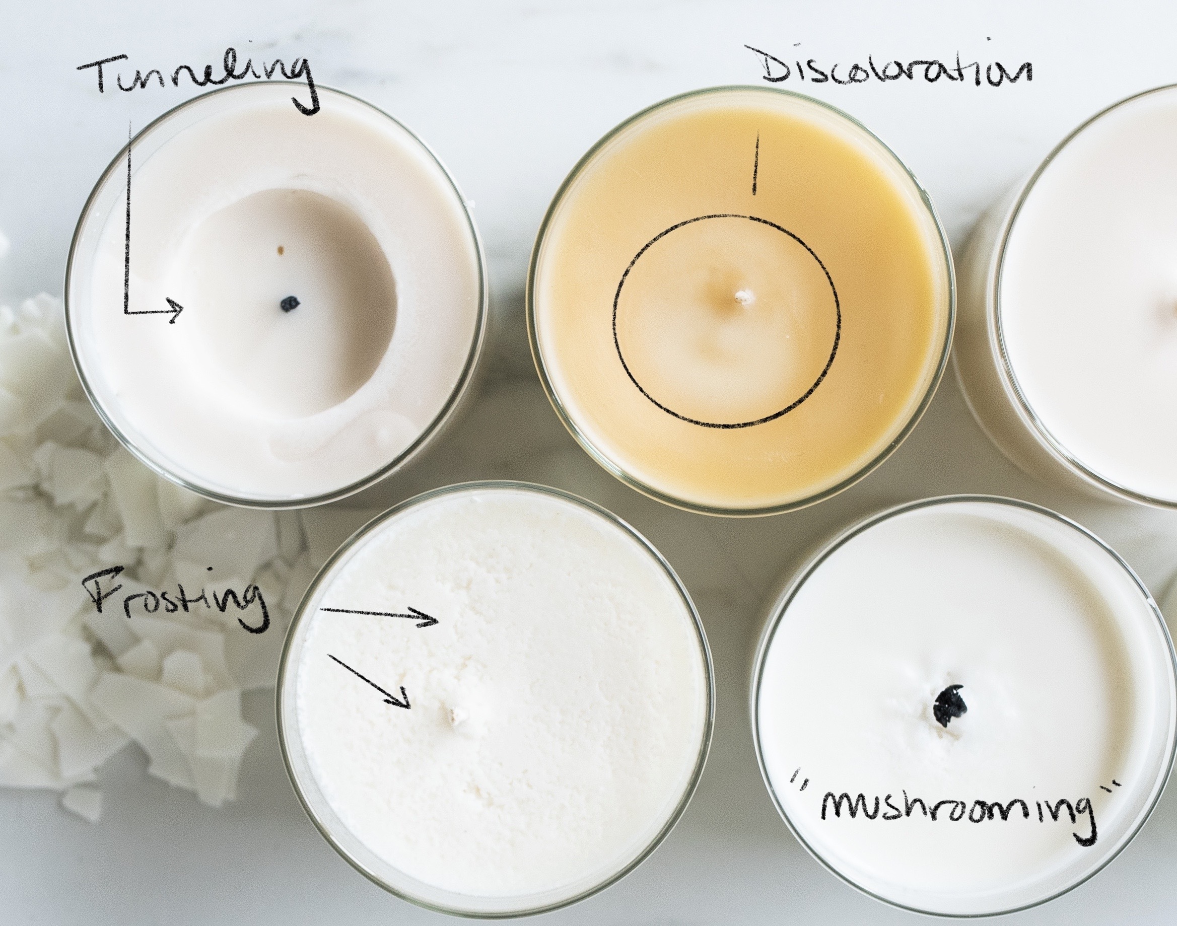 Candles with various aesthetic issues 