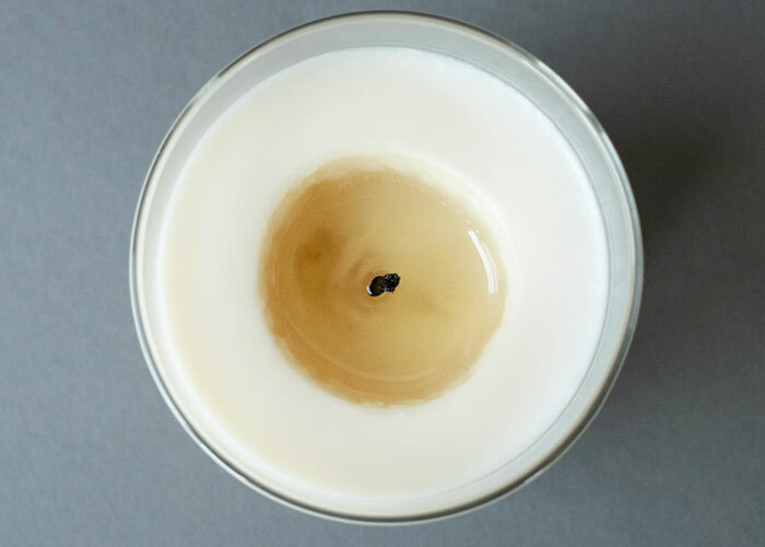 Soy wax candle with small melt pool