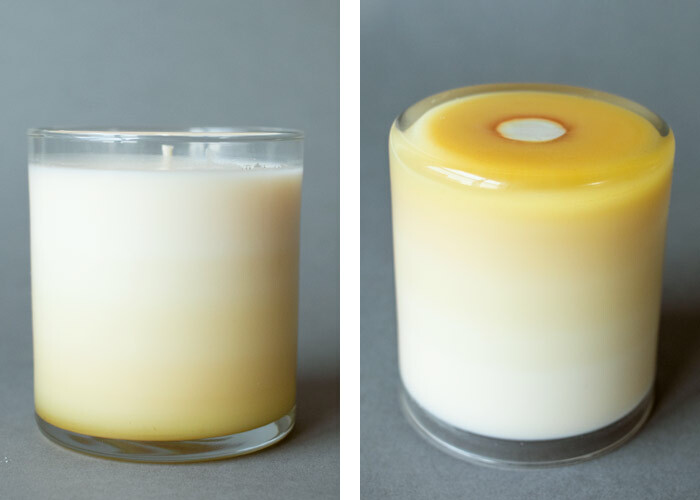 Soy wax candle with oil separating at the bottom of the jar.