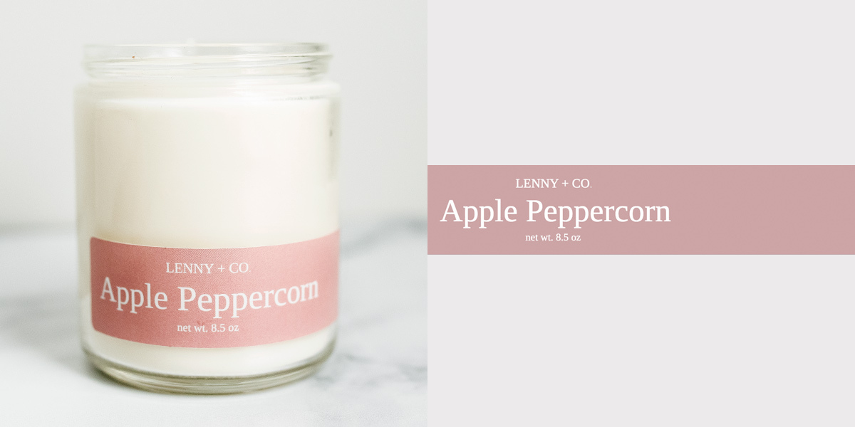 Apple Peppercorn candle with pink label