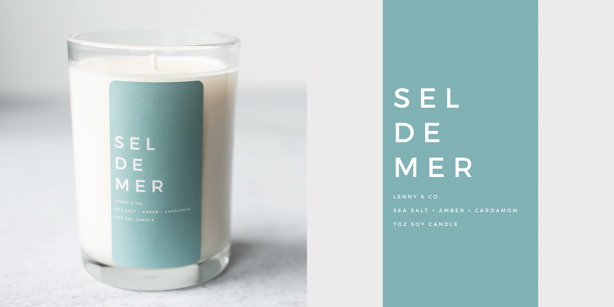 Sel de Mer fragrance oil candle and label.