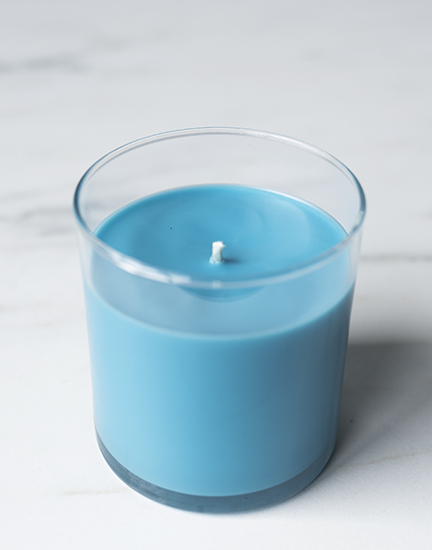 Caribbean blue soy candle.
