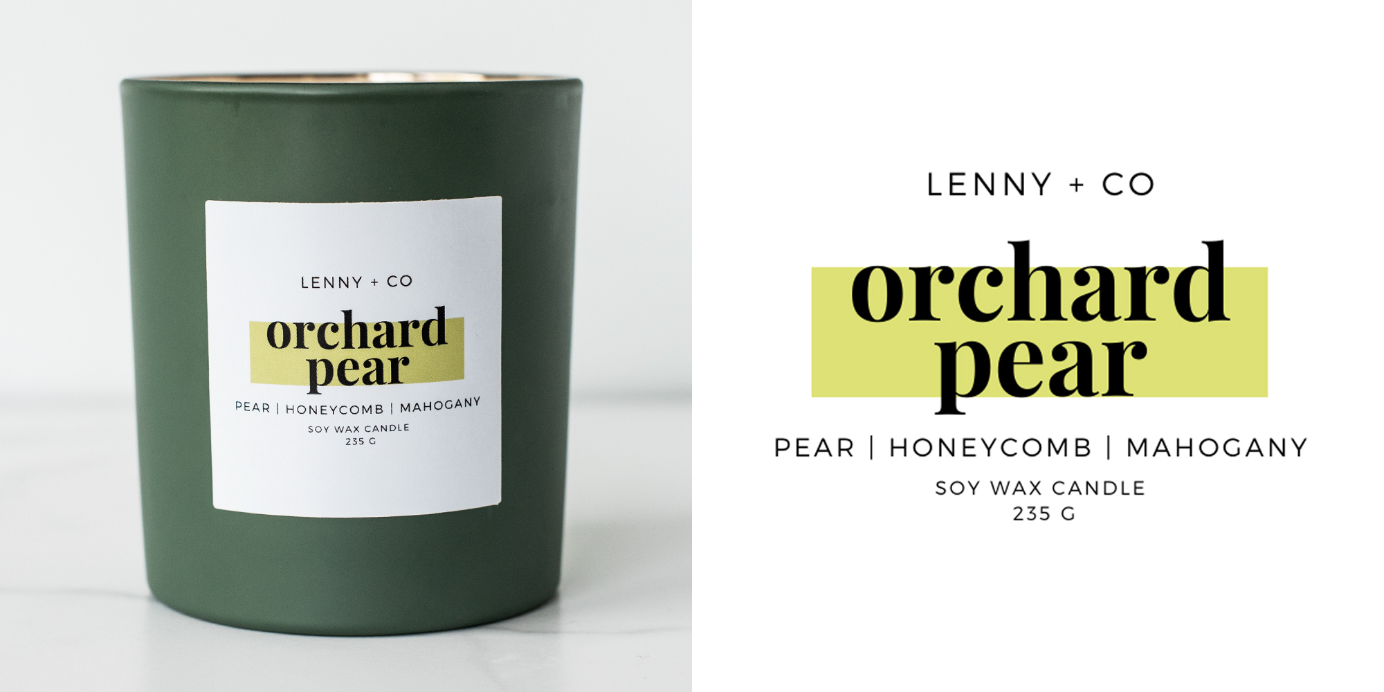 Orchard Pear fragrance oil candle and label.
