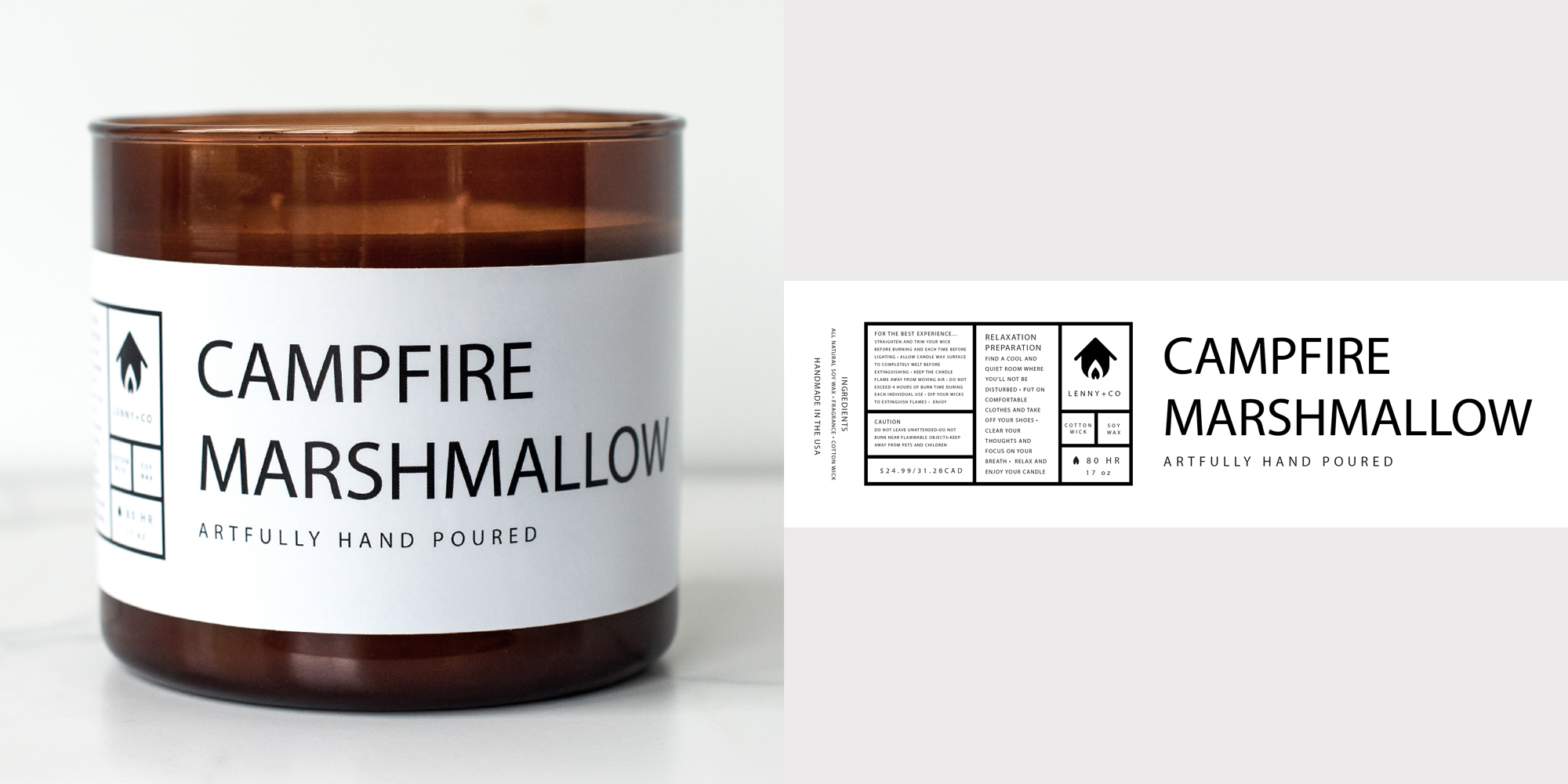 Campfire Marshmallow fragrance oil candle and label.