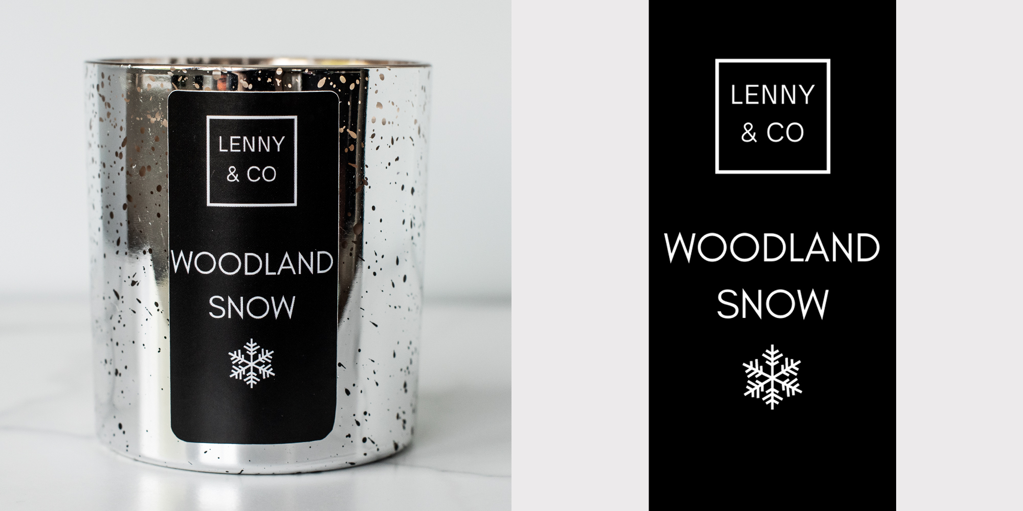 Woodland Snow fragrance oil candle and label.