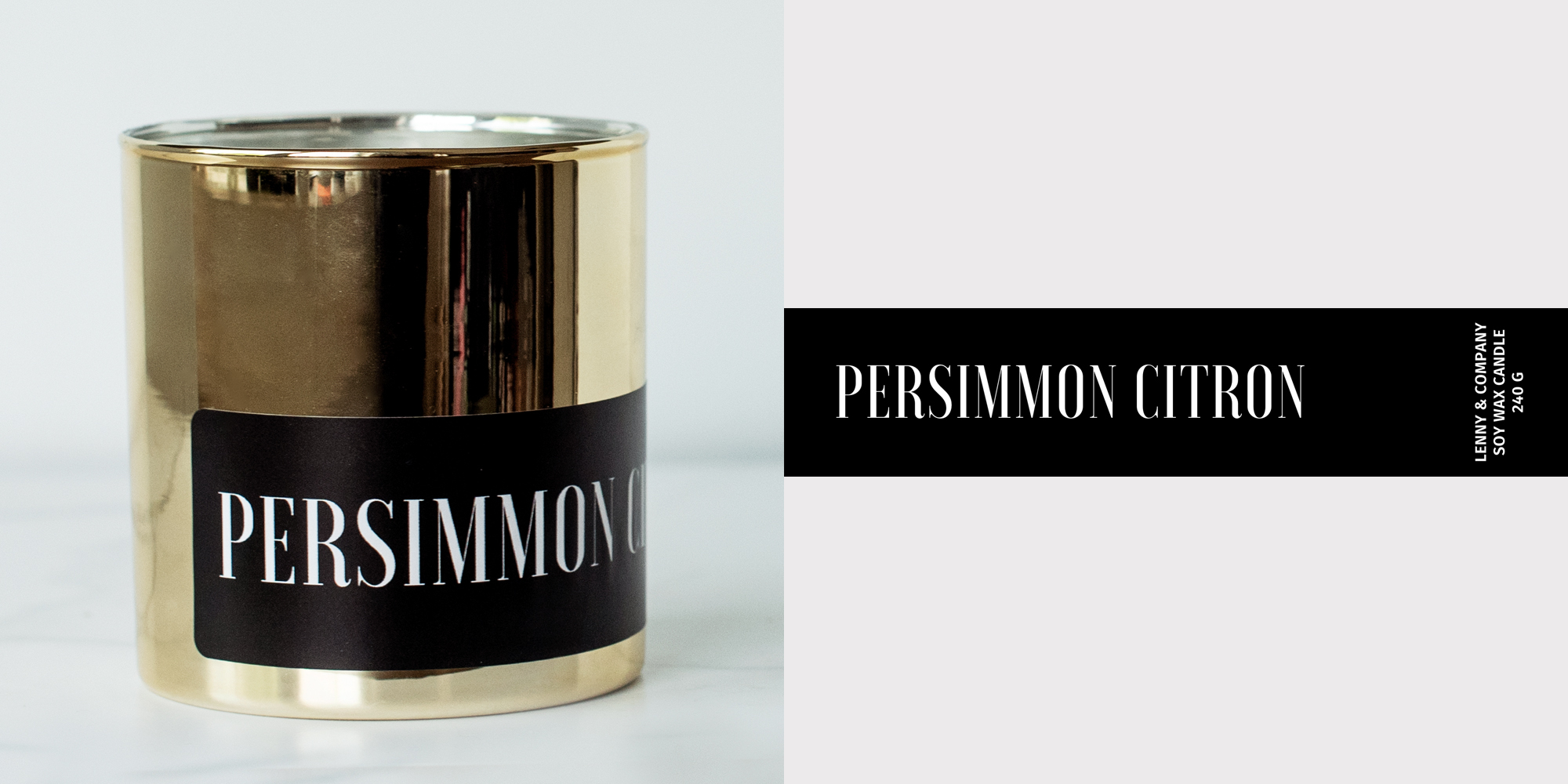 Persimmon Citron fragrance oil candle and label.