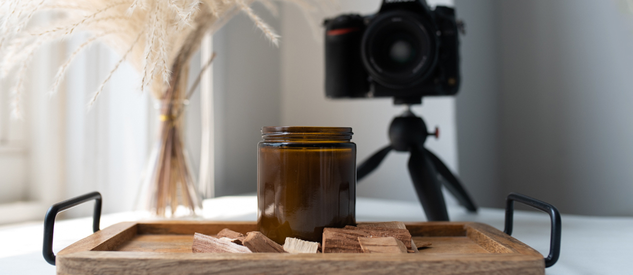 Candle shoot setup with camera in the background.