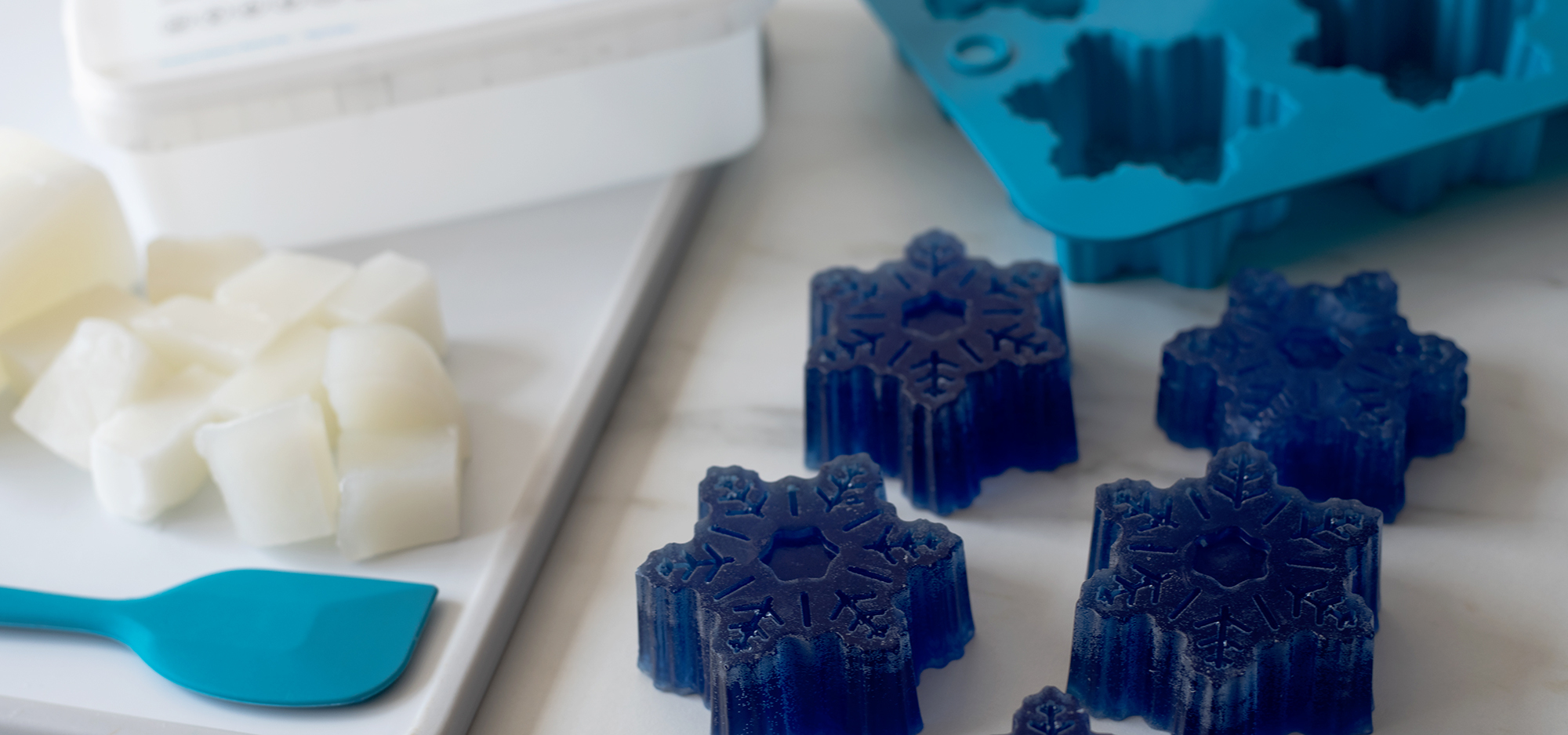 Snowflake soaps made from silicone mold.