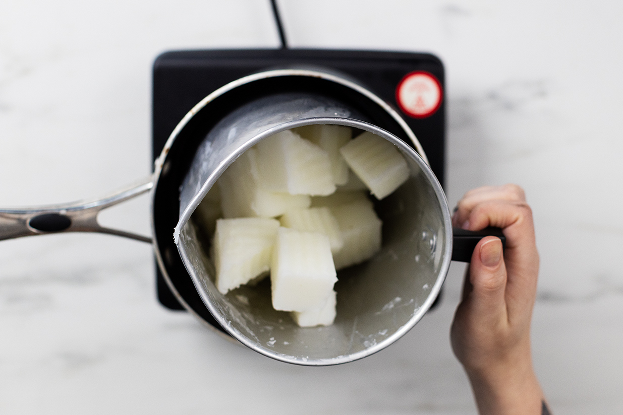 Melting wax on double boiler.