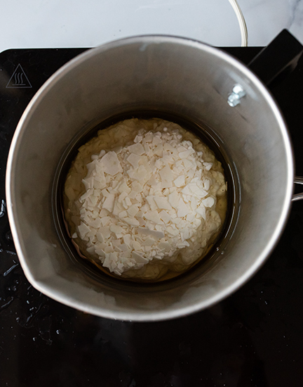 Wax melting on a double boiler.