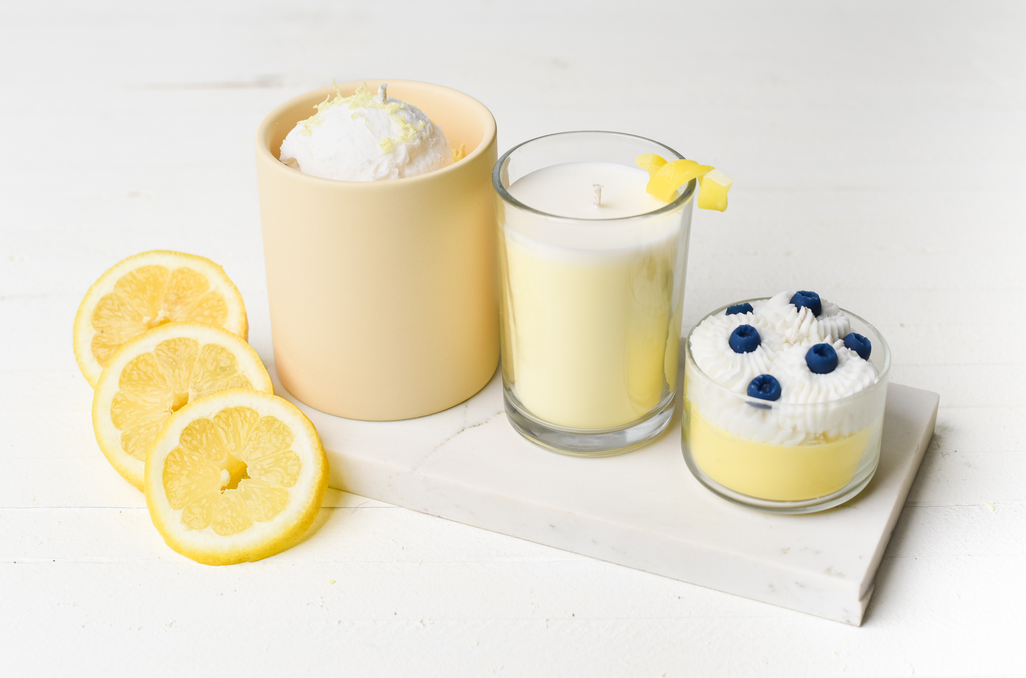 Lemon dessert candles.