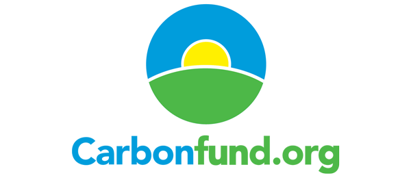 The Carbonfund.org logo shows a simplified graphic of a yellow sun rising into a blue sky above a green horizon