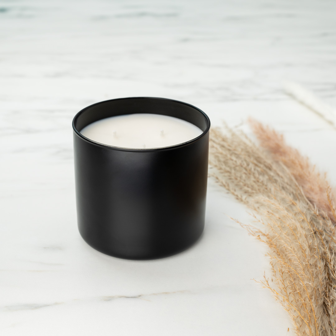 Matte Black 3-Wick Tumbler Jar candle front view