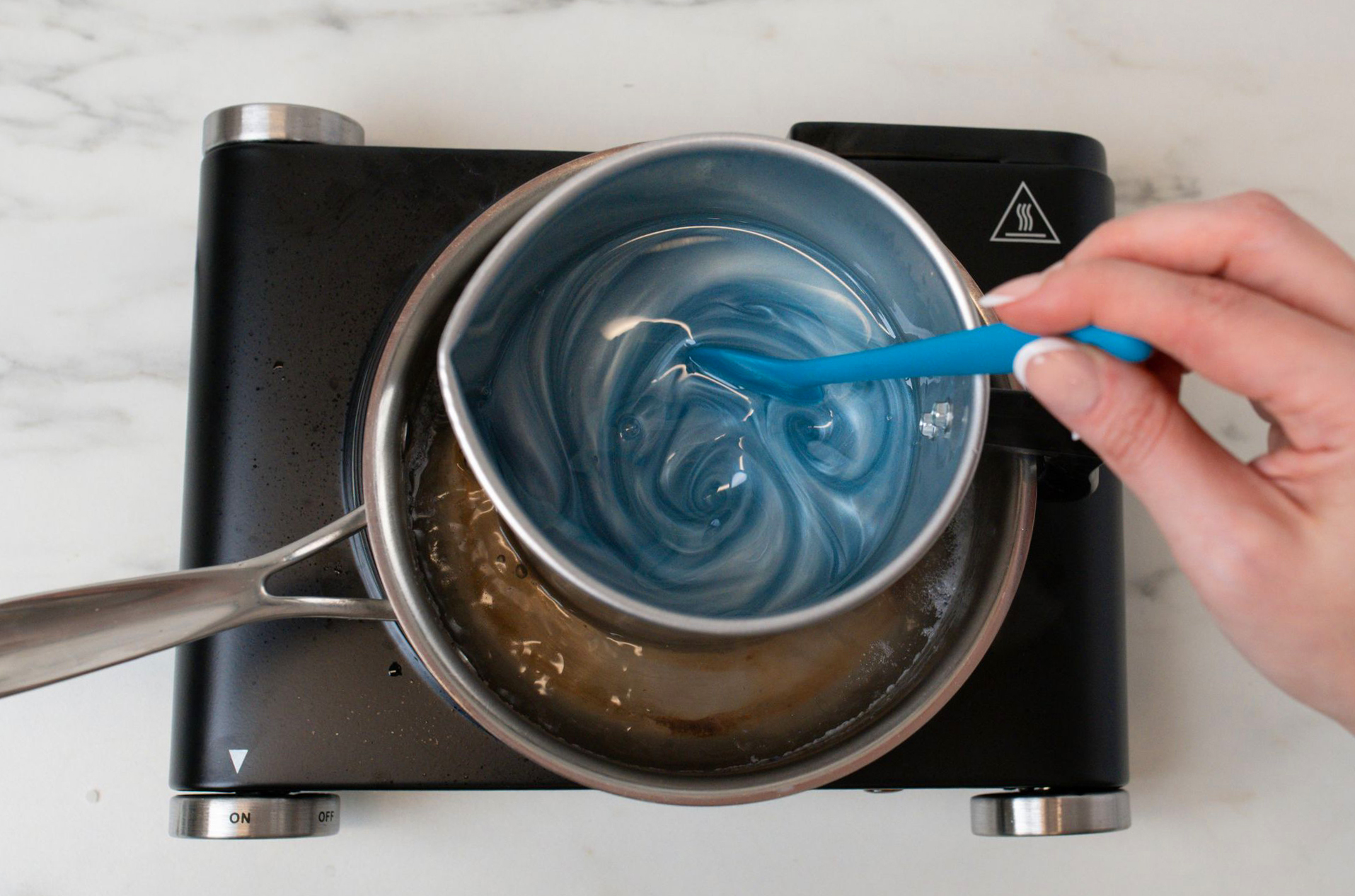 Mica powder swirled in melted beeswax.