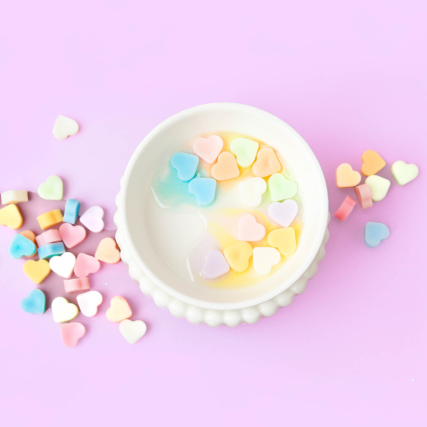 Candy heart wax melts melting together in a wax warmer
