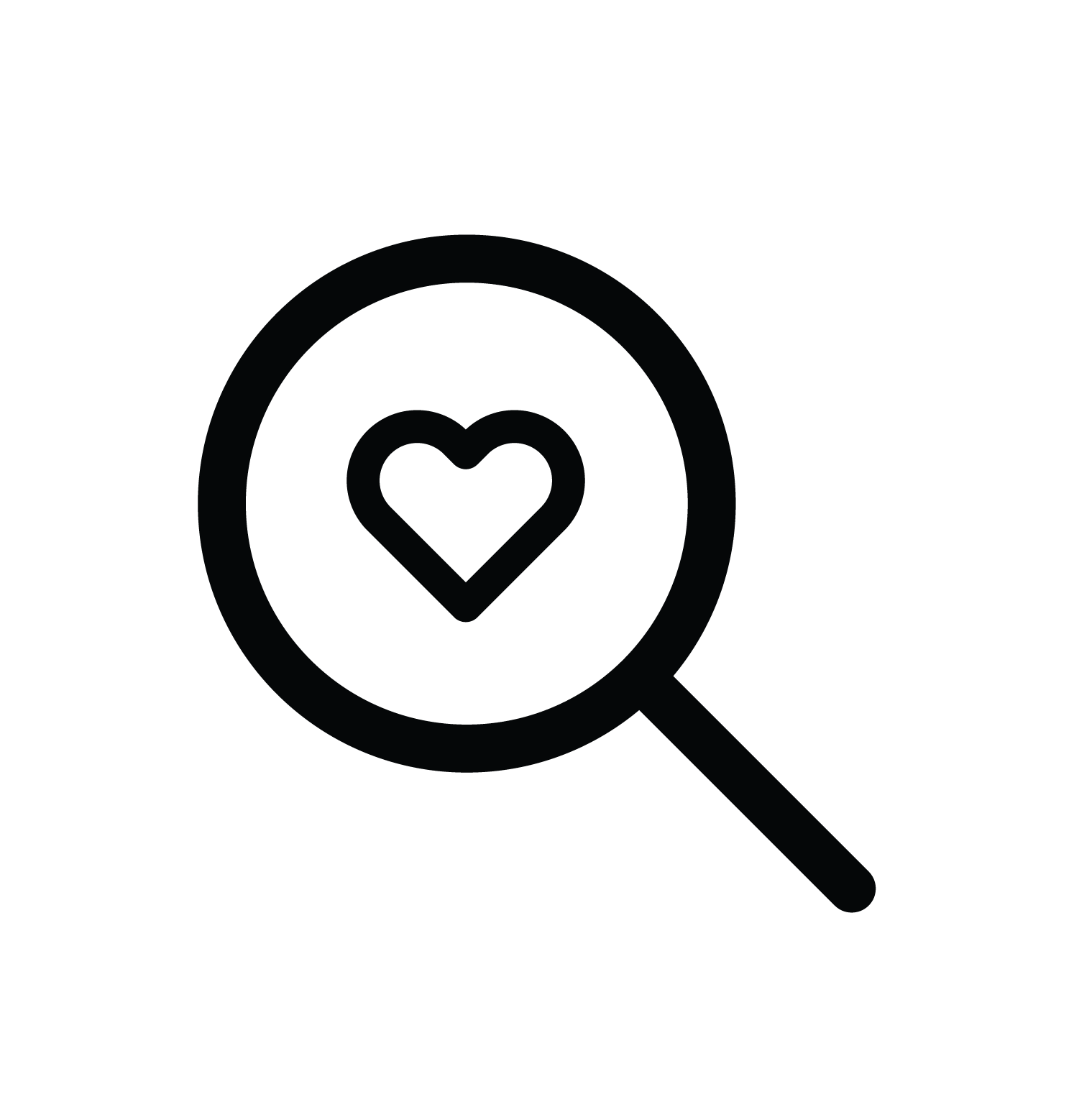 Discover magnifying glass with heart inside icon.