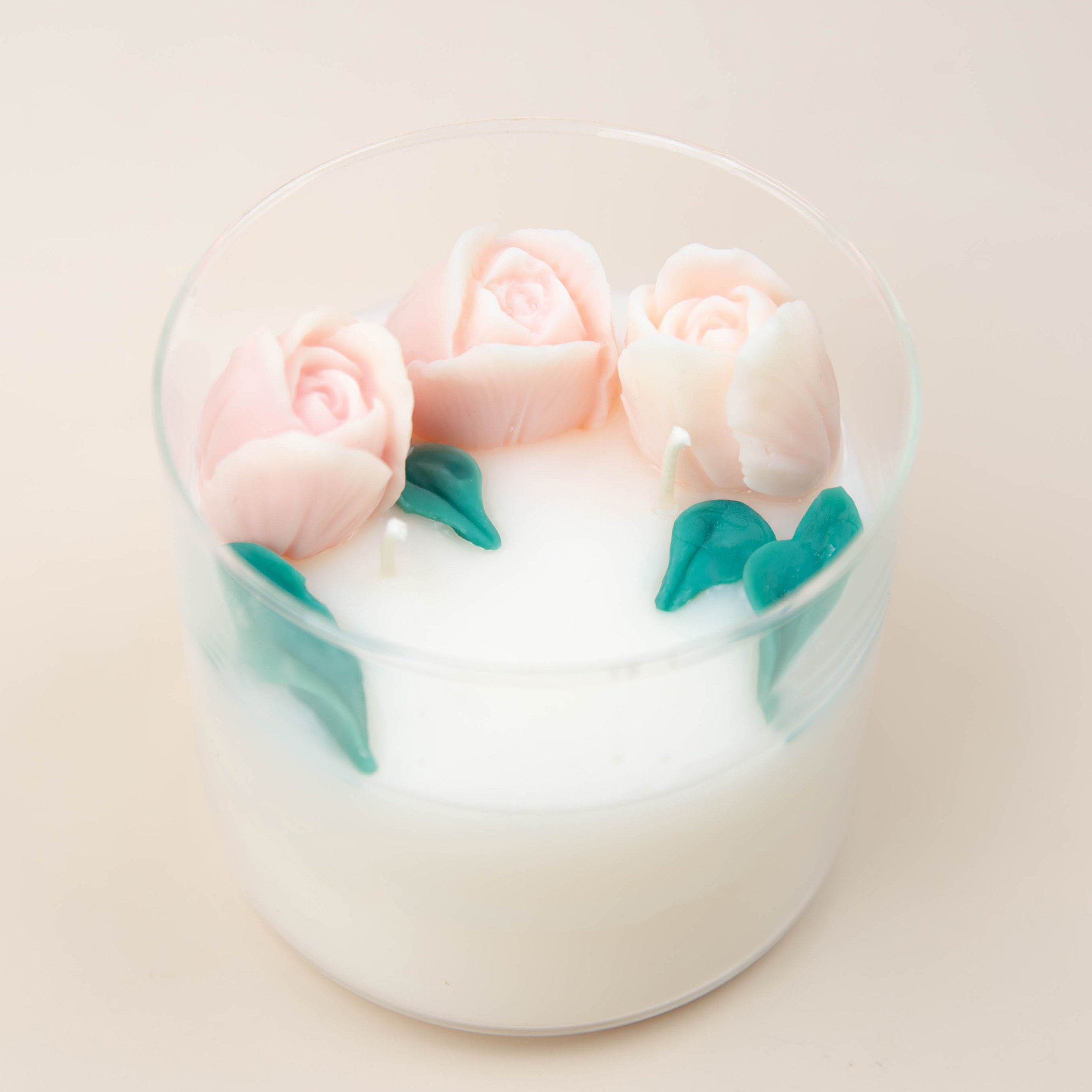 Floral embed candle.